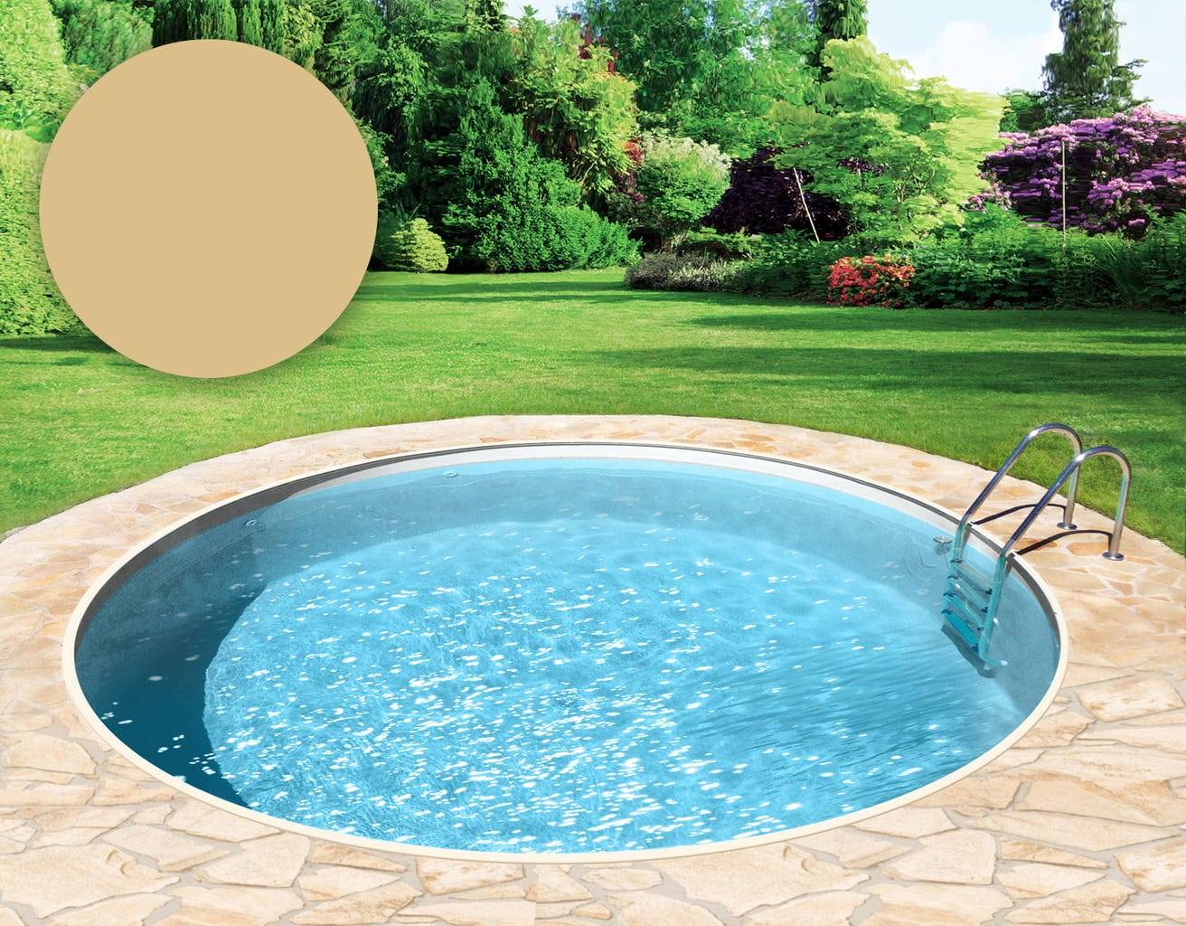 Poolfolie Rund Ø 450 x 135 cm - Sand, Stärke 0,8 mm / mit Einhängebiese P1