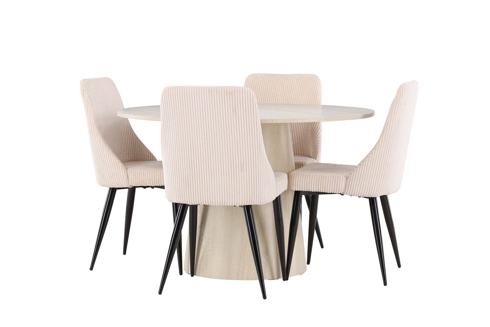 Venture Home Lanzo Matgrupp 120 cm Rund med 4 Leone stolar - Whitewash/Beige Matgrupper Vit Trä