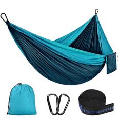 Hängmatta utomhus camping hängmattor 300 kg lastkapacitet (300 x 200 cm) enkel eller dubbel ultralätt bärbar resa hängmatta trädgård strand dubbelhängmatta fallskärm nylon andas hammock