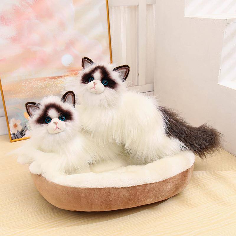 Realistisk Plysch Trasdocka Katt Leksak Mjukt Gosedjur Vit Grå Fluffig Päls Stora Blå Ögon Husdjursgåva Barn Heminredning Söt