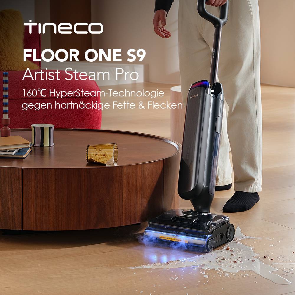 Tineco Floor One S9 Artist Steam Pro Wet Dry Vacuum Cleaner, 160 ℃ Hypersteam Steam Cleaner, Reversescrub, 90 Min Run Time, Flashdry & Silentdry, Dualblock Anti-Tangle, Smoothdrive, Stubborn Stains