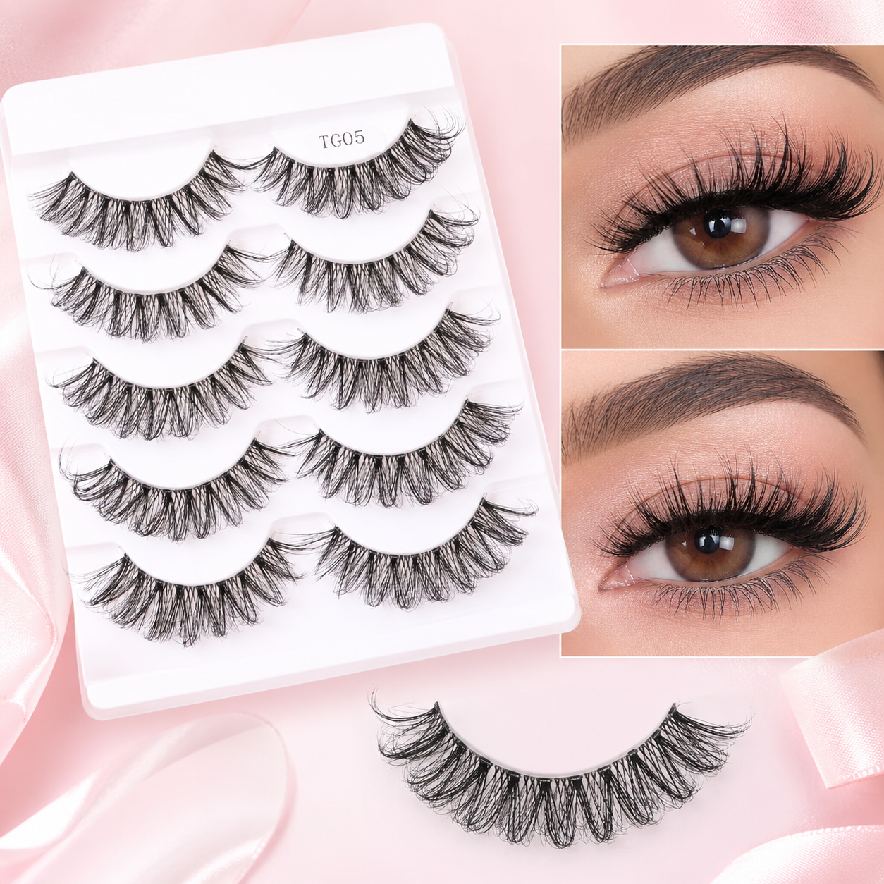 Yiernuo 1/5 Pairs Long Transparent Band Vegan Eyelash D Curl Russian Eyelashes Clear Band Lashes Invisible Band Lashes