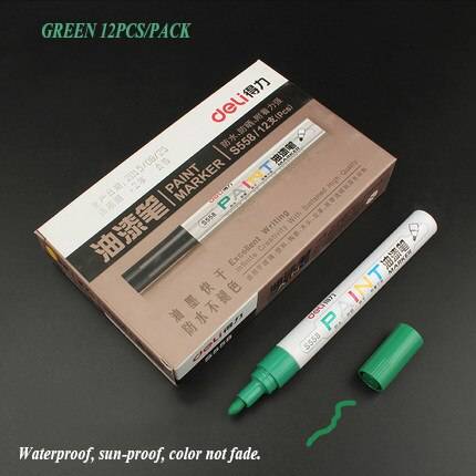 Deli paint penna mark penna 8 färger 12 st/set svart silver guld vattentät inte bleknar penna bra - Grön 12 st