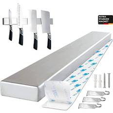 Trhillsbrad Magnetlist kniv, 40 cm knivhållare magnetisk med 3 krokar rostfritt stål knivlist självhäftande, svart väggfäste magnetlist utan borrning, knivhållare för köksknivar