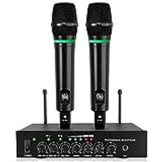 LiNKFOR Trådlös mikrofon UHF-uppladdningsbar Bluetooth 5.0 dubbel handhållen metall mikrofonsystem trådlös, ingång/utgång, 6,35 mm utgång för karaokemaskin, mixer, soundbar