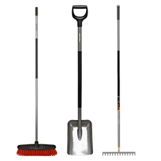 Fiskars Ergonomic Havesæt med kost, skovl og haverive