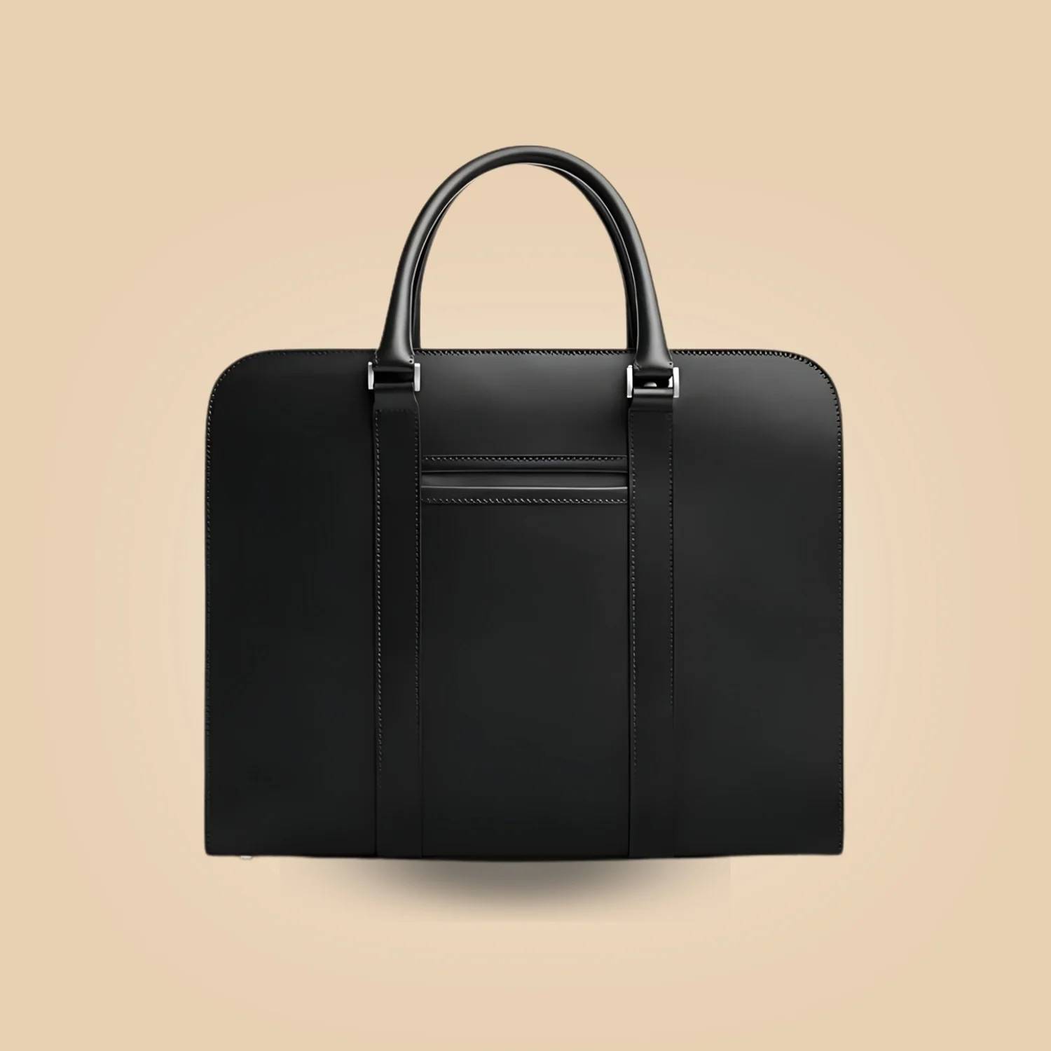 Classy Black Leather Double-Zipper Laptop Briefcase Bag