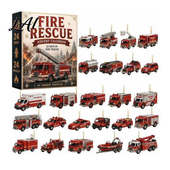 Holiday Countdown Calendar for Men 24-Day Vehicle Advent Calendar 2D Acrylic Trucks Vehicles Ornaments Interactive Christmas Box Gifts Fans,