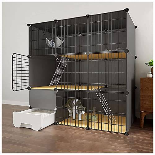 Kattburar - stor kattbur Kattburar inomhus Stor katt lekhage Katt Kennel Kattlåda Katt Hängmatta Lekgård för husdjur Smådjur Bur - för smådjur, valpar, kattungar, kanin (Storlek: 111x49x111cm(2))