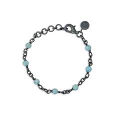 By Birdie Chain Fenton Aqua armbånd sort rhodineret sølv m. akvamarin (16,5-20 cm)