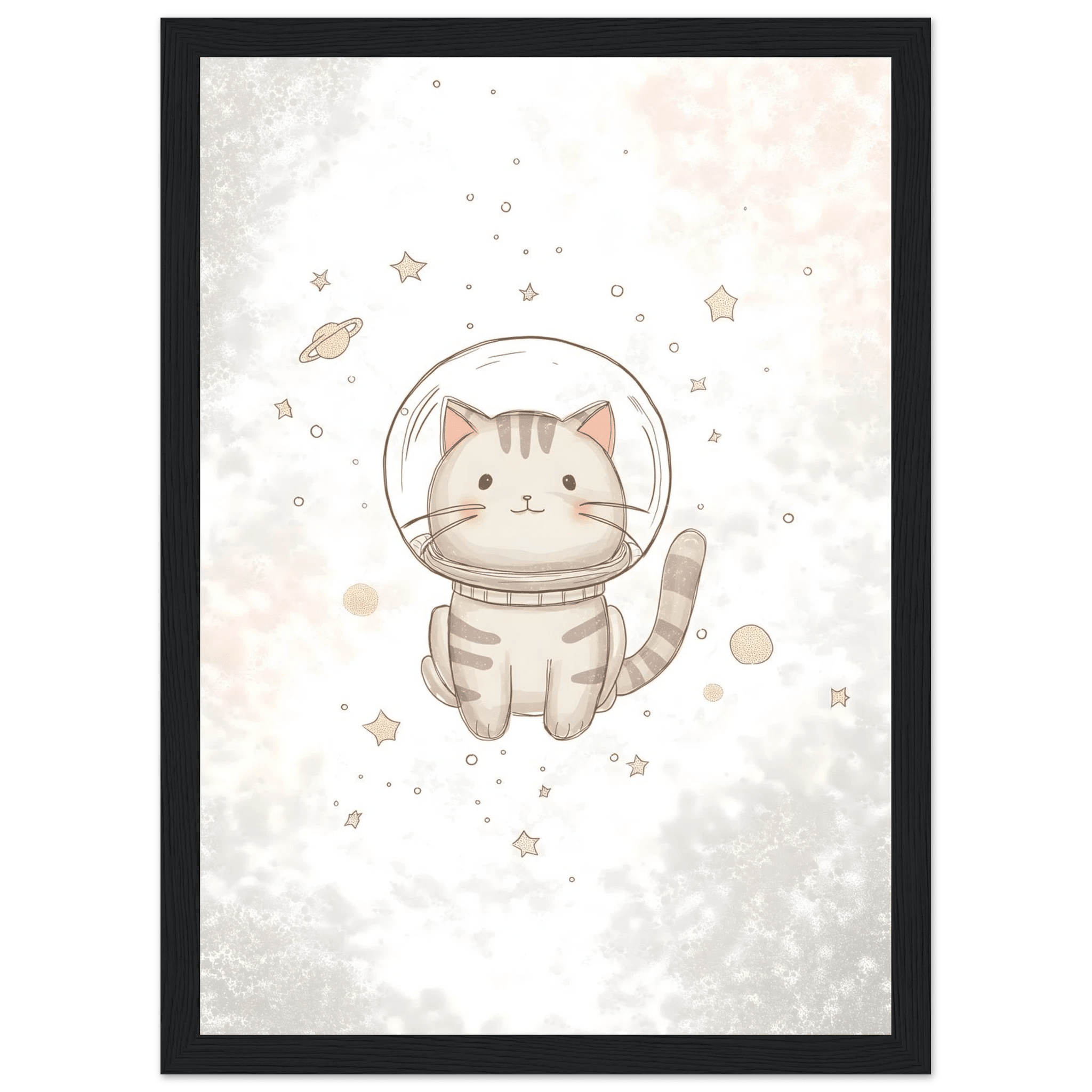 Katt i rymden poster-21x29.7 cm / 8x12" / Med ram / Svart