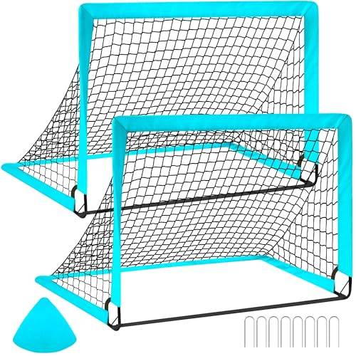 CATCHLUCK Fotbollsmål barn mål fotboll barn fotbollsmål set om 2 popup-fotbollsmål utomhus trädgård (Lake Blue-100x80x80)