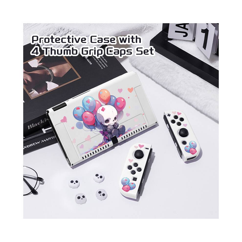 (WHITE-Nintendo SwitchOLED)1 Styck Skalskyddsfodral Bunt med 4st Grip Caps För Nintendo Switch