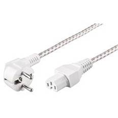 Jordad apparatkabel, vinklad Schuko till C15, 2 meter - Vit/Grå textilöverdragen kabel, extra värmetålig