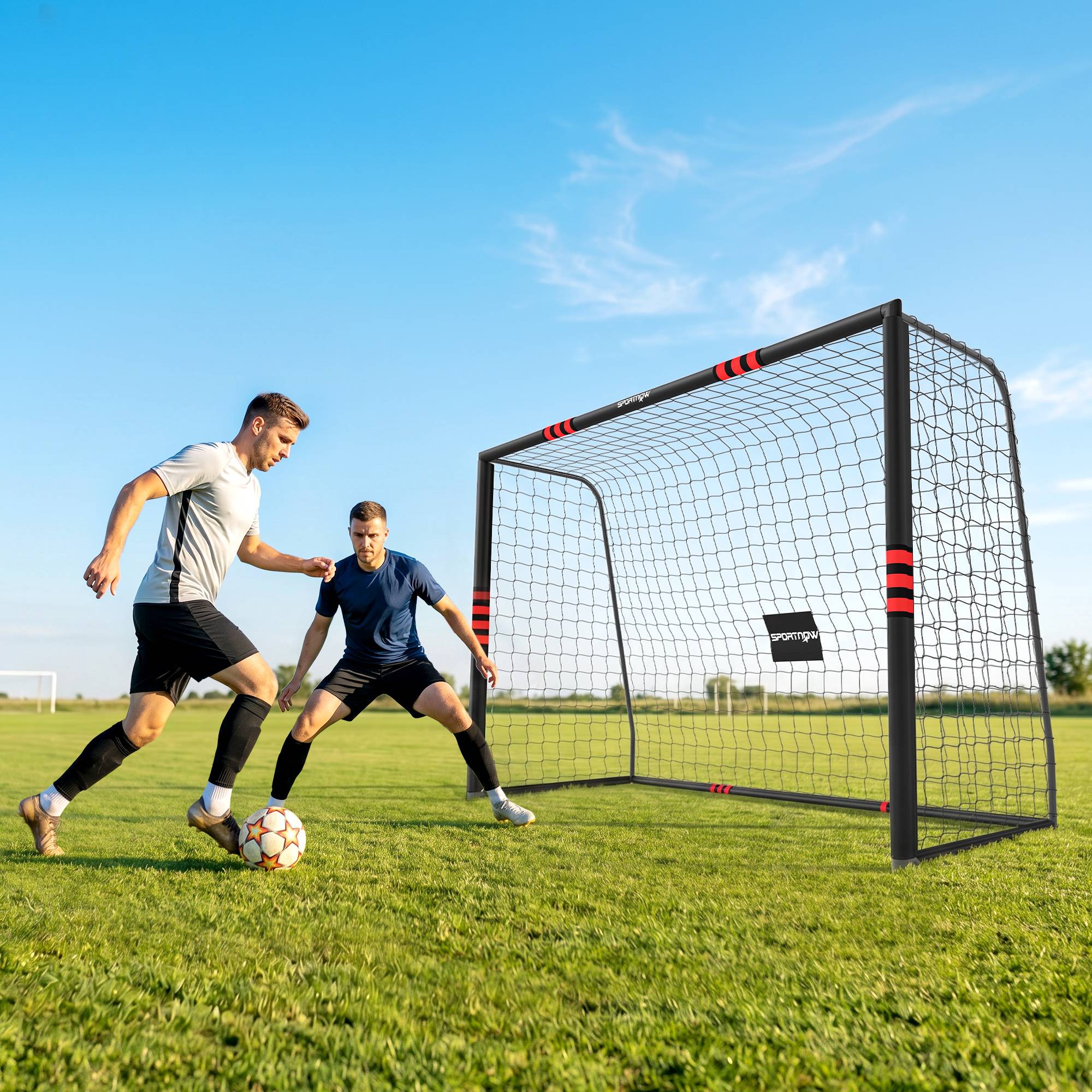 Fodboldmål til haven 300 x 200 cm Robust udendørsmål med målnet, polstring, jordpløkker og rustbeskyttelse..