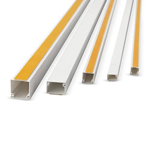 Lion Electric Kabelkanal, vit, självhäftande, 15 x 10 mm, 12 x 1 m, kabellist för att dölja kablar, med extra stark skumtejp för montering utan borrning – för skrivbord, vägg och golv