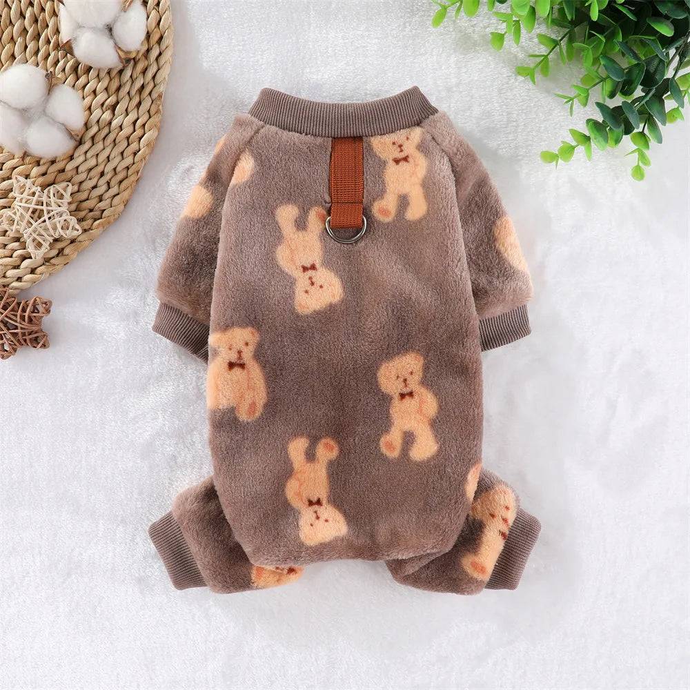 Fleece Dog & Cat Jumpsuit with Leash Ring | Soft Warm Autumn Winter Coat for Puppies to Large Dogs - Brown / 2XL (2XL)