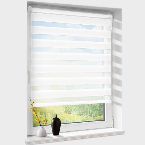 Doppelrollo klemmfix ohne Bohren, Duo Rollos für Fenster & Tür mit Bohren, Version 2026 Weiß B85 x H120cm (Stoffbreite 85 cm), Fensterrollo lichtdurchlässig & verdunkelnd, Klemmrollo Sonnenschutz