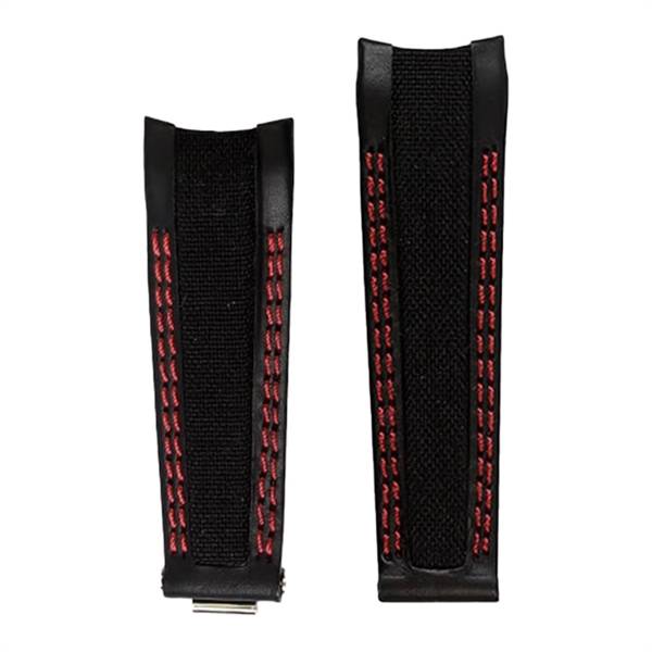 Romenta Sort læder urrem i Cordura fiber baseret stof, m. røde syninger, her 20 mm