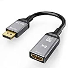 ConnBull DisplayPort 1.4 till HDMI 2.1-kabel, 8K DP hane till HDMI hona kabeladapter, stöder 8K@60Hz 4K @ 120 Hz, för TV-projektorskärm (0,25 m)