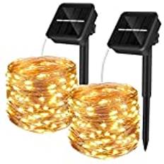 Yizhet Solar String Lights, Outdoor 10M 100 LED Solar Fairy Lights 8 Modes Solar Powered Garden Lights Vattentät koppartråd Dekorativa Strängljus för Gård, Grill, Bröllop, Fest (Varm Vit)