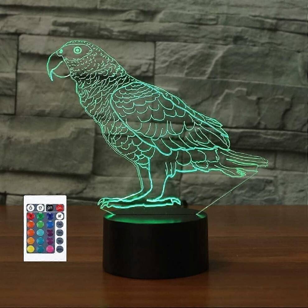 3D Parrot Fjärrkontroll 16 Färg Nattlampor Illusion Akryl LED Bords Nattlampa Barn