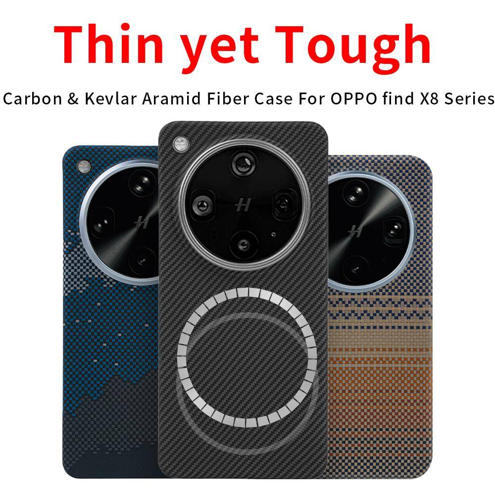 För OPPO Find X8 Ultra/X8 Pro/X8s+/X8s/ Kolfiberfodral Aramidfiber Kevlarväv Tunt Hårt Skydd Magnetiskt Svart Smalt Lätt