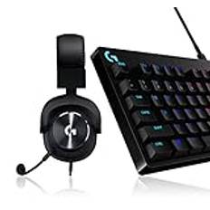 Logitech G PRO mekaniskt speltangentbord med RGB-belysning, Svart & Logitech G PRO X Gaming-Headset, Sladdansluten, Hörlurar med överhörning med blå VO!CE-mikrofon - Svart