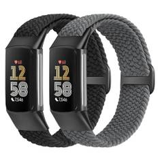 Yunshare Elastiskt flätat armband, endast kompatibelt med Fitbit Charge 6/Fitbit Charge 5, justerbart Solo Loop-armband i stretchigt nylontyg, ersättningsarmband, för kvinnor och män