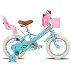 JOYSTAR Little Daisy 16 tums barncykel för 4-5-6, 7 år flicka, småbarnscykel med stödhjul, prinsessa, barncykel med korg, cykelormar småbarn, cykel, blå