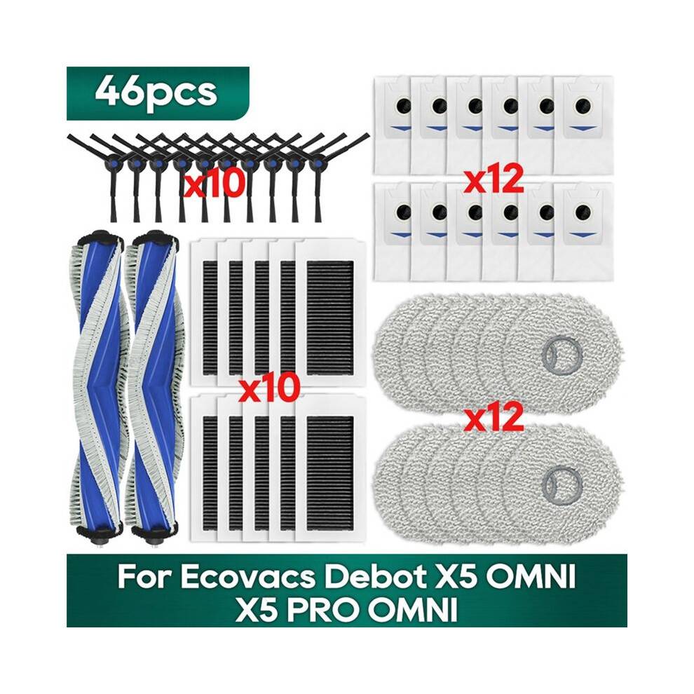 46PCS Brush Filter Mop Cloth and Dust Bag for X5 Omni X5 Pro Omni Vacuum Cleaner Accessories Replacement Parts