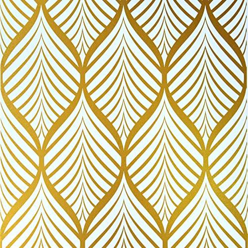 JOLIHOME Geometriskt mönster tapet guld och vit modern minimalistisk vattentät självhäftande tapeter för kök badrum vardagsrum sovrum väggdekal 44,5 x 500 cm