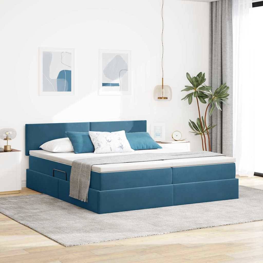 vidaXL LED förvaringssäng med madrass Mörkblå 180 x 200 cm Sammet