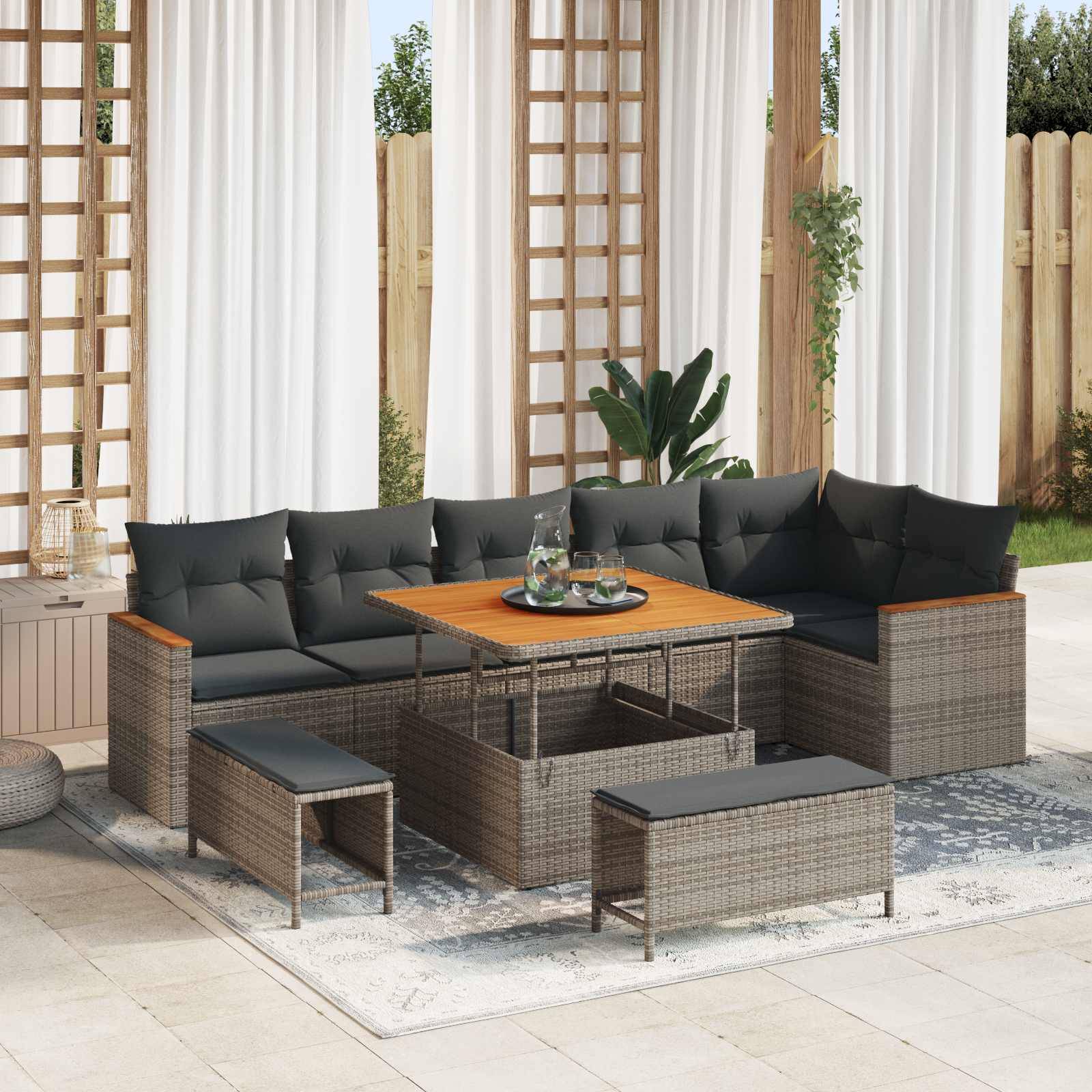 vidaXL Havesofa Sæt 9 stk. Grå polyrattan