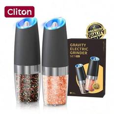 Gravity Elektrisk salt- och pepparkvarn, salt- eller pepparkvarn & justerbar grovhet, batteridriven med LED-ljus, enhandsautomatisk drift, uppgraderad - Multifärgad (Svart enkelpack,Svart dubbelpack,Silver enkelpack,Silver dubbelpack)