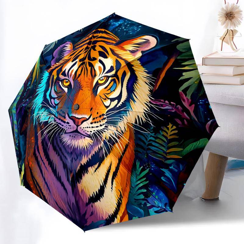 1 st Tiger Djungel Automatiskt Öppnings/Stängningsparaply Kompakt Fällbart Paraply, Alla Säsonger Bärbart Paraply för Kvinnor/Män F1124017 orange