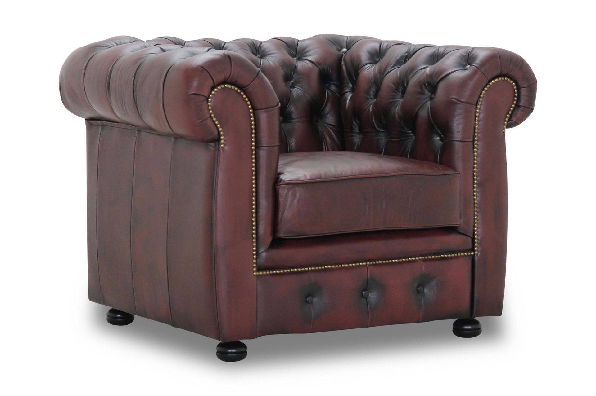 Birmingham Fåtölj 100% Läder - Oxblodsfärg Chesterfield fåtölj Röd,Brun