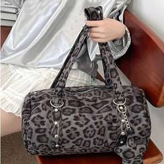 Back To School Korean Vintage Fashion Leopard Star Decor Multi-Pocket Shoulder Bag, Commute, Outing, Daily Shopping Underarm Bag - Black