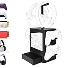 Geekria Multifunction Game Storage Stand Kompatibel med PS5/PS4/XBOX Series X/XBOX One/Nintendo Switch, Game Disk Rack och Controller/Headset-hållare, Universal Desk Game Accessories (svart)