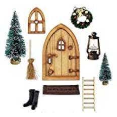 FANXIYA Nissedörr Tomtedörr Miniatyr Älvadörr Juldekorationer Inomhus Nissedor Fé-dörr Tomte Dörr Set Juldekoration för Juldekoration (Naturträfärg)