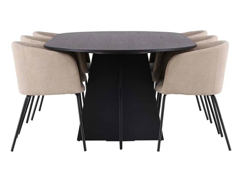 Venture Design Bootcut Oval & Berit matgrupp Beige/svart 6 stolar & bord 230 x 115 cm
