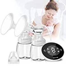 HyAdierTech Elektrisk dubbel mjölkpump, bärbar bröstpump, massage amningspump med 4 lägen och 9 steg, ultratyst uppladdningsbar bröstpump för utpumpning av bröstmjölk, BPA-fri, LED-pekskärm