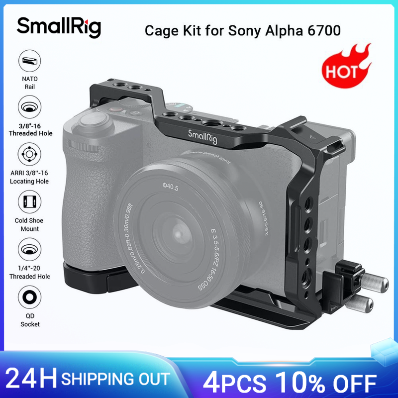 SmallRig  A6700 Cage Kit for Sony Alpha 6700 Built-in Quick Release Plate for Arca with Cable Clamp for w Shoe Mount 4336