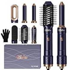 UKLISS Hårtorksset, Air Styler 6 i 1 multifunktionell hårtork med plattborste, varmluftskrullare, stylinglockar och plattång