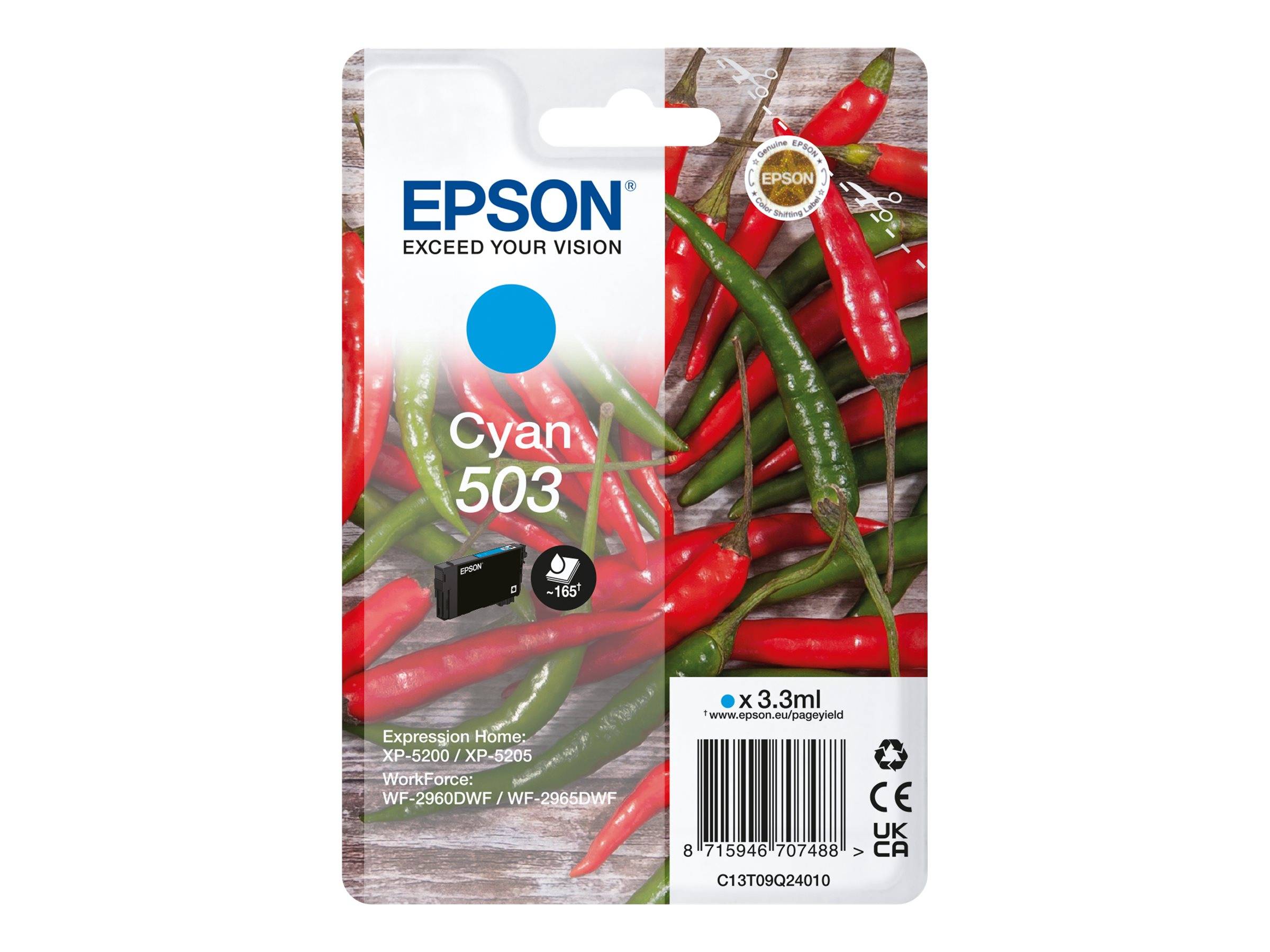 Epson 503 Singlepack Cyan 165 sider Blæk C13T09Q24020 --> I externt lager, forväntat leveransdatum hos dig 28-04-2026