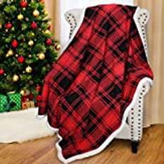 Catalonia Classy Röd pläd sherpa-överkast, vändbar tjock mjuk varm bekväm mysig fleece plysch överkast, för enkelsäng soffa, 150 x 130 cm, rutig