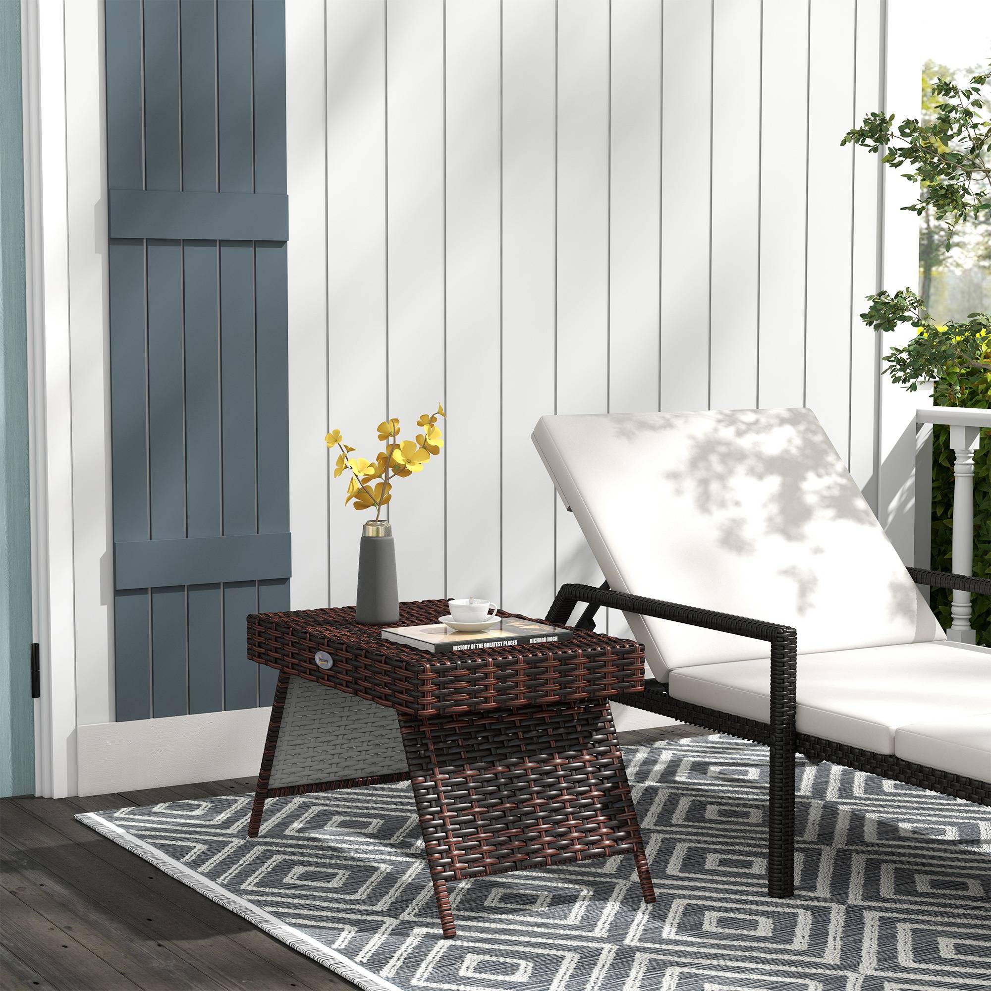 Rattan klapbord, havebord, vejrbestandigt, brunt, 60x41x41cm, ideelt til altan og terrasse