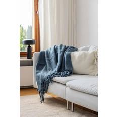Filtar - Pläd i ullmix - Samantha (blå) (Storlek: 130 x 170 cm)