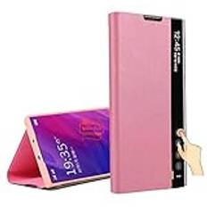 Yidai-Silu för Galaxy A72 smart fodral 【Affärs, smart fönster, väckning/sömnfunktion 】 läder flip view fodral stötsäkert anti-repor stativ TPU folio fodral för Samsung Galaxy A72 6,5 tum – rosa