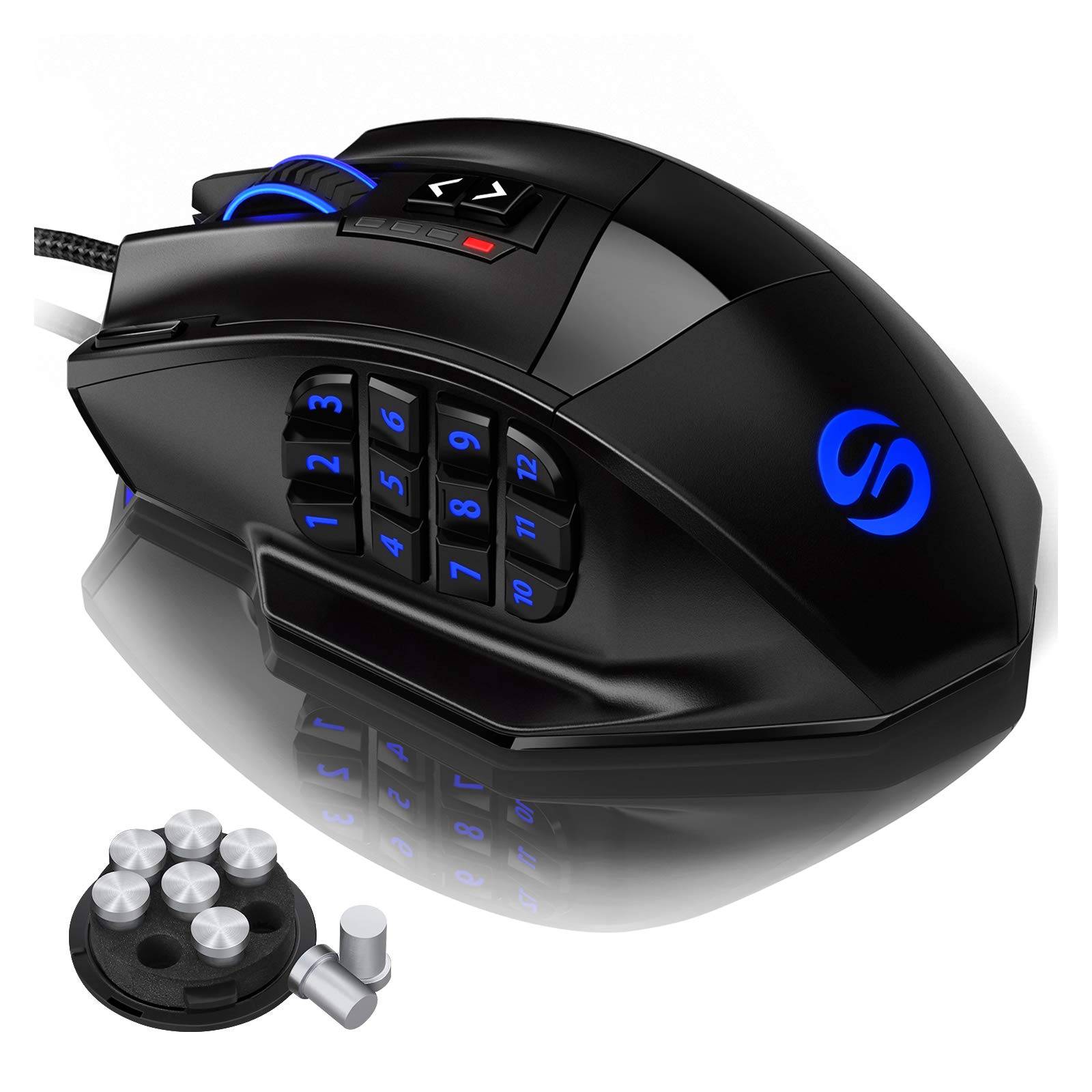 UtechSmart Gamingmus Trådbunden med Sidoknapp Justerbar upp till 16400DPI Hög Precision Lasertyp för MMO och PC svart